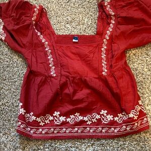 Old Navy Red Blouse with White Embroidery